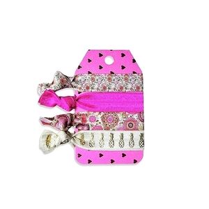 Pink Floral Theme 4-Pack Hair Ties Handmade No Crease FOE Hair Tie Set